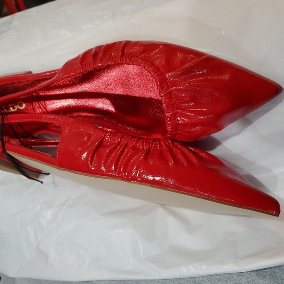Aldo red patent ruched front slingback pointy toe flats size 10 brand new - Picture 5 of 12
